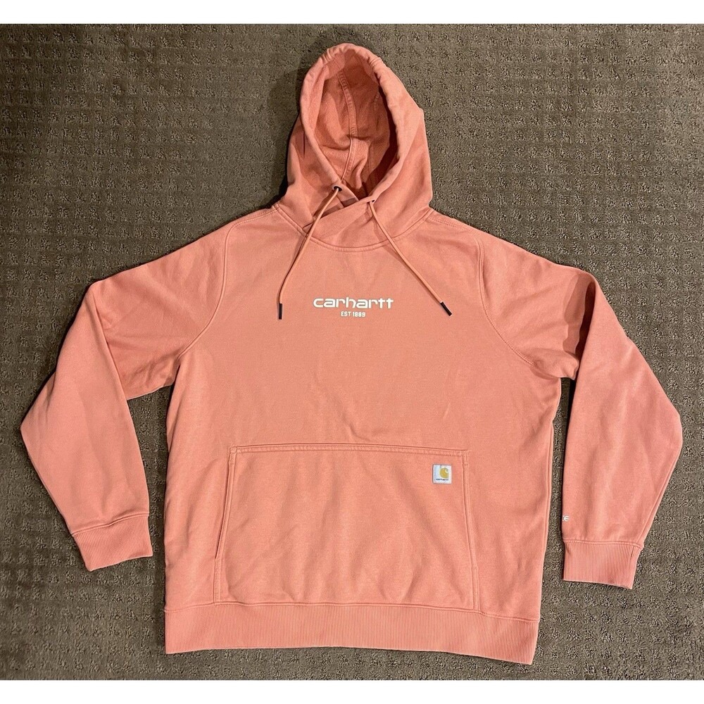 Carhartt Force Relaxed Fit Lightweight Logo Spell out Hoodie Orange Womens XL